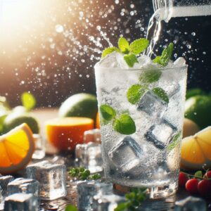 キンキンに冷えたグラスに炭酸を注ぐ